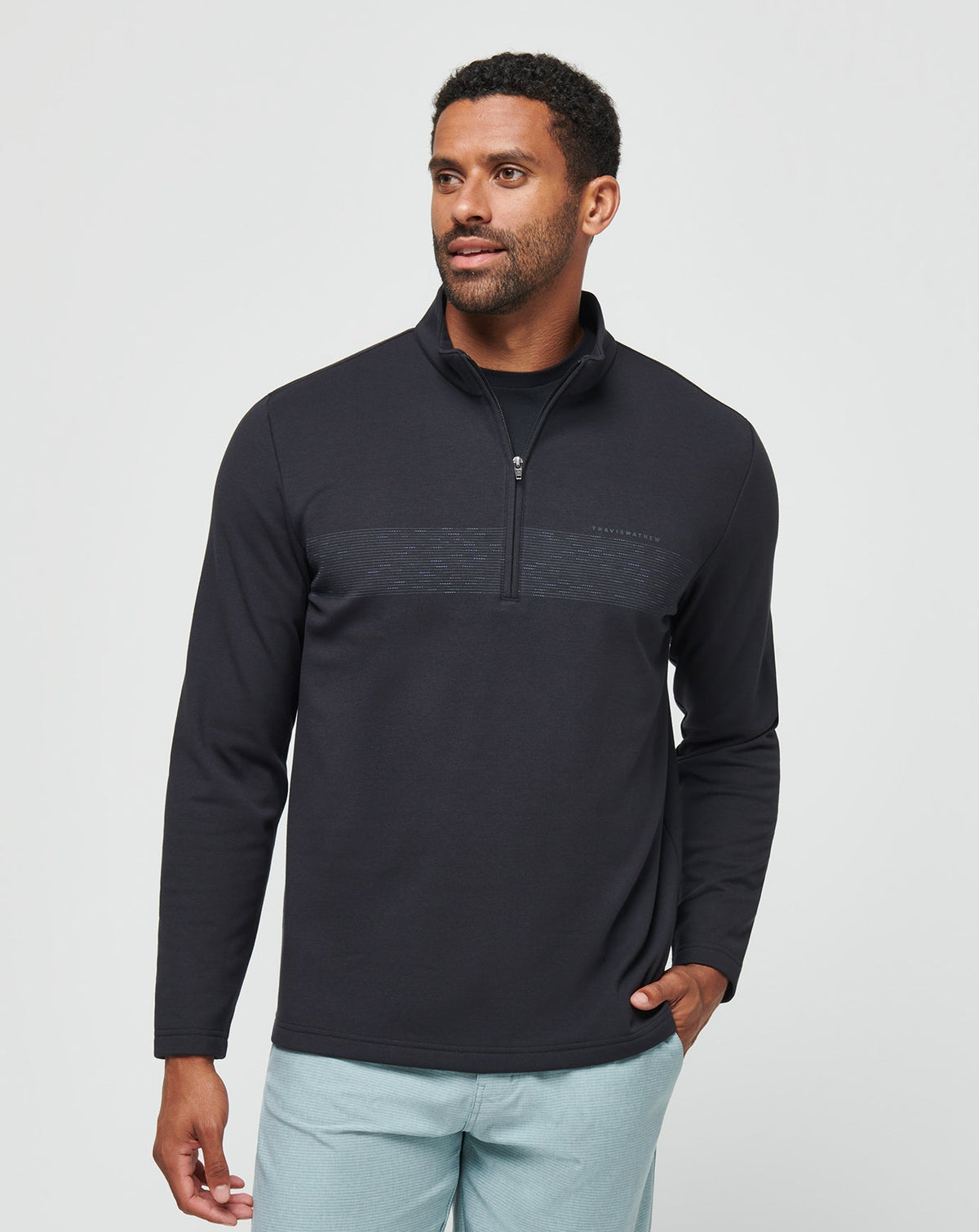 Travis Mathew Discount Upgraded Fleece Chest Stripe Quarter Zip Men